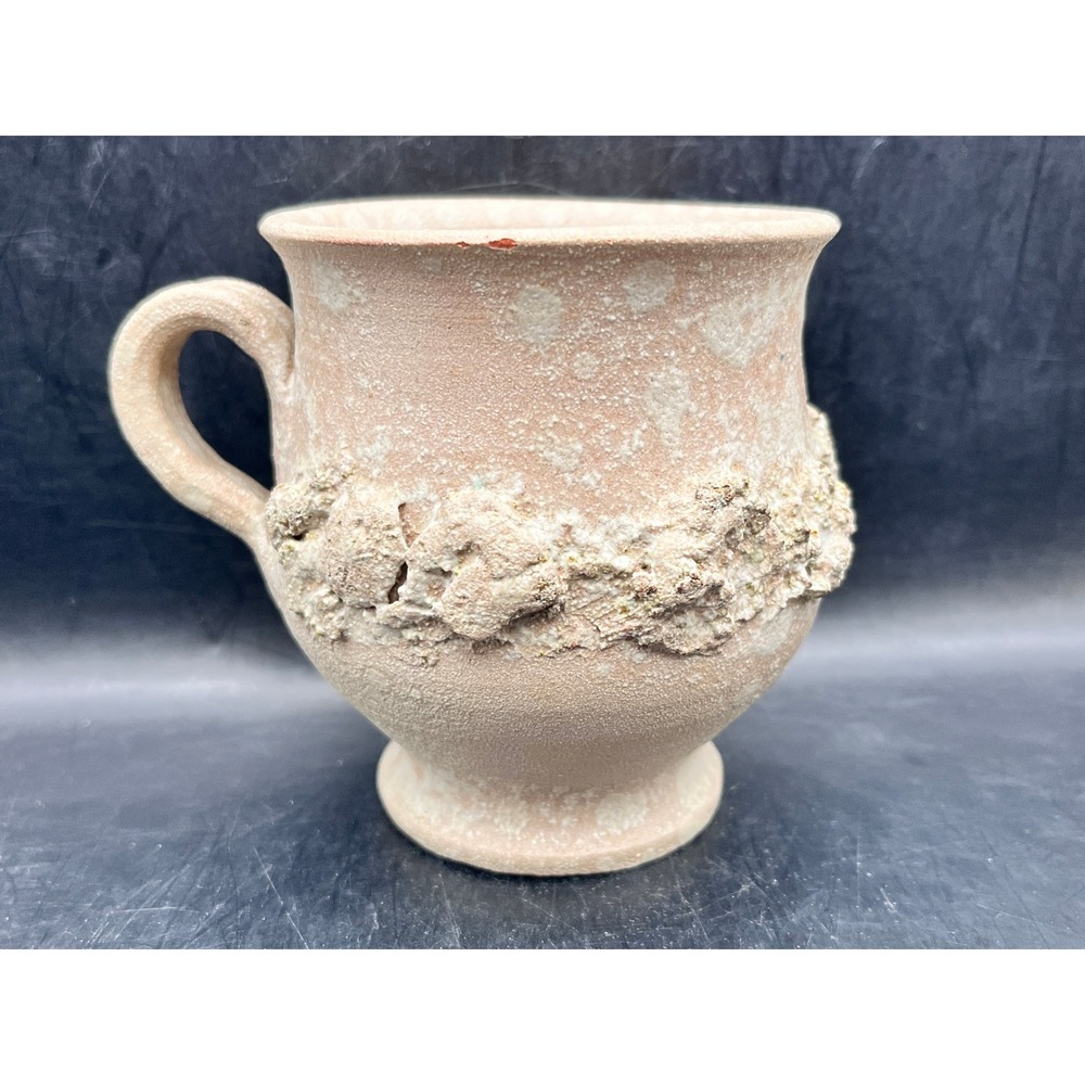 Vtg Artisan Studio Pottery Brutalist Mug Textured Lava Glaze Beige As Is